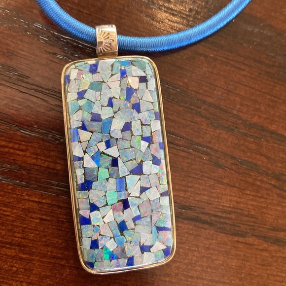 Reversible sterling silver pendant.mosaic lapis/opal. - Picture 8 of 12